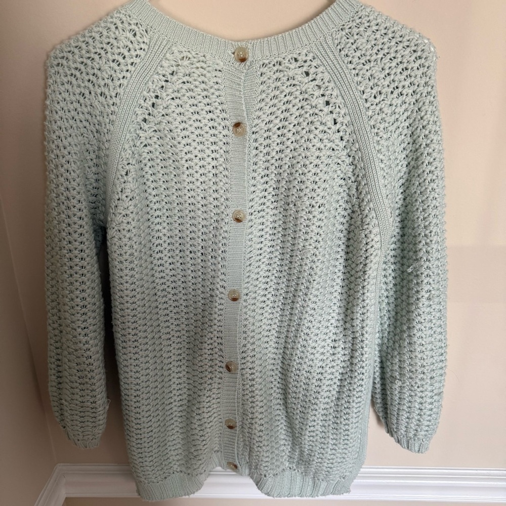 Light Blue Chunky Knit ZaraKnit Size Medium Reversible Button Up Sweater Heavy - Picture 5 of 9